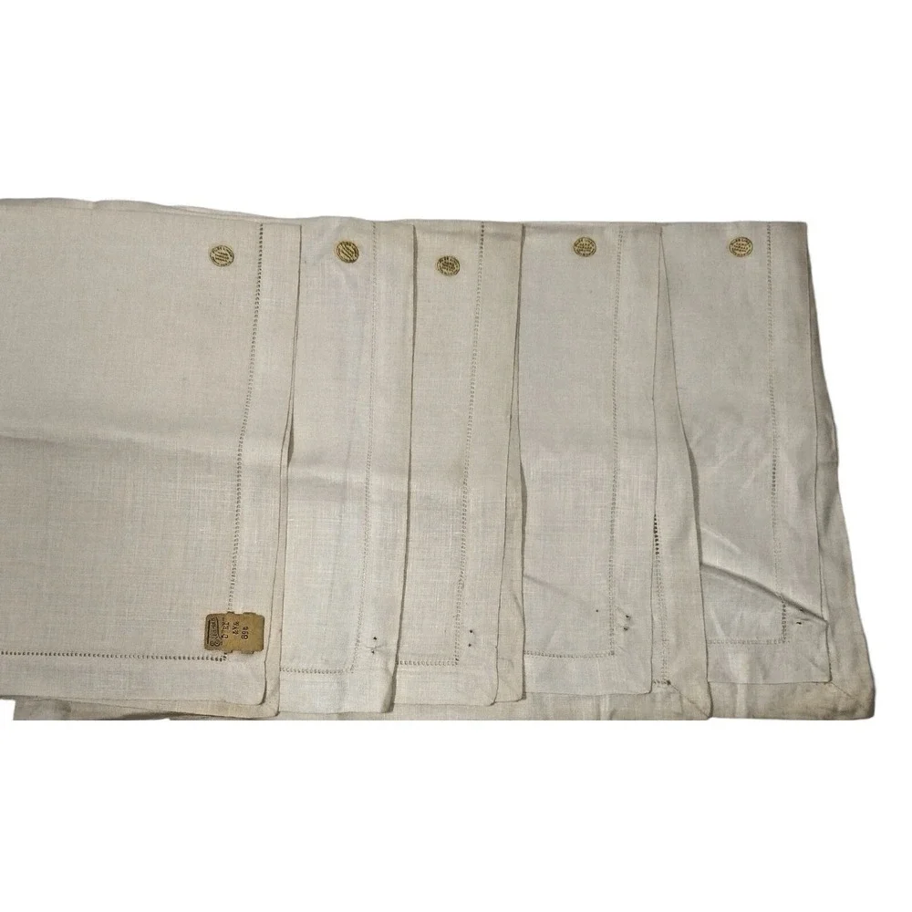 Vtg 100%‎ Linen 5 Napkins Hand Thread Drawn Ireland Tagged EIBAND'S Galveston TX